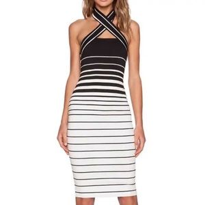 NWT Bec and Bridge Zodiac Halter Midi Dress in Black and White Stripe